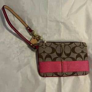 Coach Signature Brown and Pink Wristlet